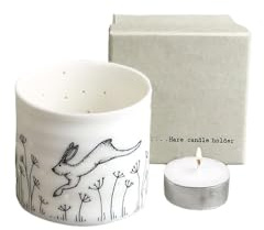 East of India Tealight Holder White Porcelain Votive Candle Holder Hare Country Farmhouse Design Decoration Home Decor
