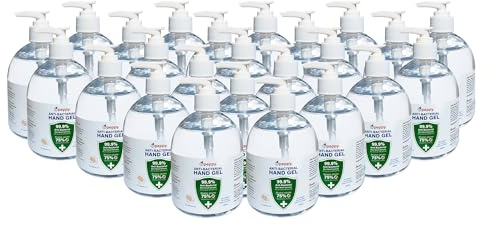 24 x 480ml Hand Sanitiser Gel by PeppyPure - Made With 75% Plant-Based Alcohol - Kills 99.9% of Bacteria - EU Compliant