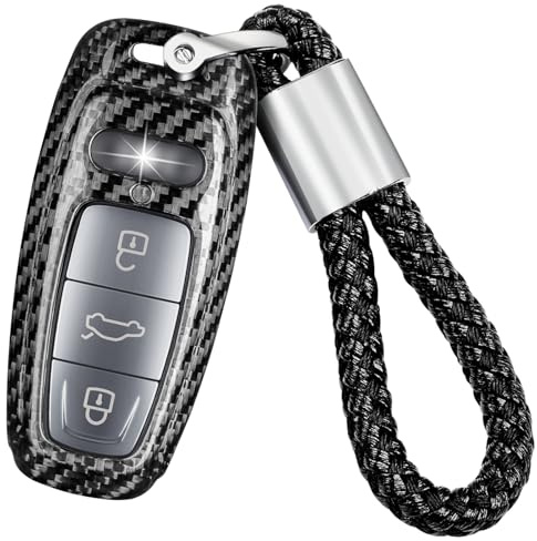 T-carbon schlüssel hülle kompatibel mit Audi,Echte Glasfaser autoschlüssel hülle kompatibel mit AudiA3 A6 A7 A8 A8L E-Tron Q7 Q8 RS6 RS7 S3 S6 S7 SQ7 SQ8 2018-up Glasfaser zubehör,Silber Schwarz
