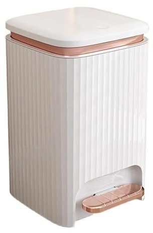 DZYHFCO Waste Bin 9/12 Liter Square Plastic Trash Can with Lid, Double Opening Lid Pedal Trash Can with Built-in Pressure Ring for Living Room, Bedroom, Kitchen,bathroom Rubbish(White+rose gold,12L)