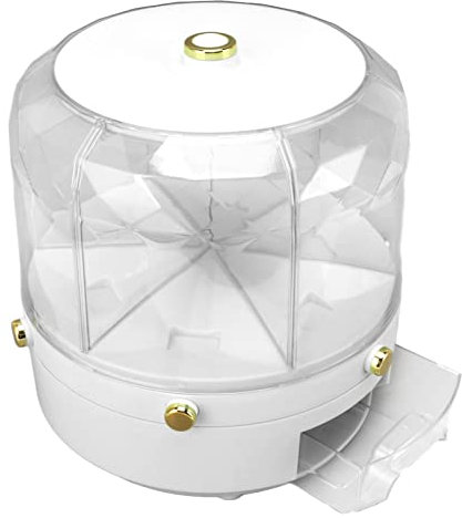 Rotating Grains Storage Box 6 Grid 6KG 360 Degree Rotating Rice Dispenser Household Kitchen (White)
