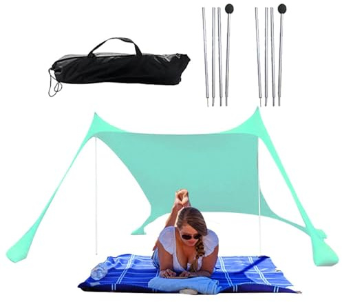 Strandzelt-Sonnenschutz | -Überdachungszelt-Sonnenschutz UPF 50+ Schutz,Tragbares Sonnenschutzdach mit 4 Sandsäcken, Sonnenschutz für den, schattiges Strandzelt für 4–8 Personen