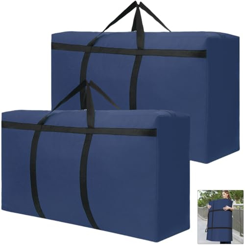 2Stück 180L Aufbewahrungstasche, Große Umzugstaschen, 600D Oxford Auflagentasche, XXL Reisetasche, Aufbewahrung Bettdecken, Tragetasche mit Reißverschlüssen Handgriff für Umzug Kleidung Bettwäsche