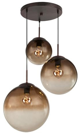 Pendelleuchte Hängelampe Esstischlampe Glas 3 flammig Glaskugel Hängelampe Glaskugel, Metall braun, 3x LED 7W 806Lm warmweiß, DxH 51x120 cm