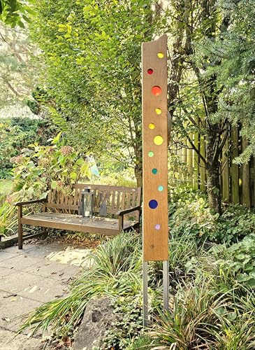 Gartenskulptur aus Holz und Glas. Gartendekoration als Unikate handgefertigt und wetterfest
