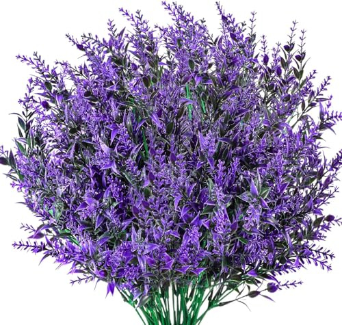 WangChaoJiu 9 Pcs Artificial Lavender Flowers Plastic Decorative Flowers | Indoor and Outdoor Fake Plants UV Resistant Shrubs Bushes Greenery Hanging Planter for Home Garden Office Grass Table(Purple)