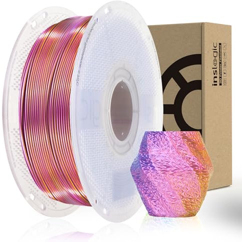 Inslogic Silk PLA Filament 1.75 mm, 3D Drucker Filament Seidiges Tri-Color PLA 1kg Spule, Seidig-glatte Oberfläche & hohe Präzision, geeignet für die meisten FDM 3D Drucker (Rot+Gelb+Blau)