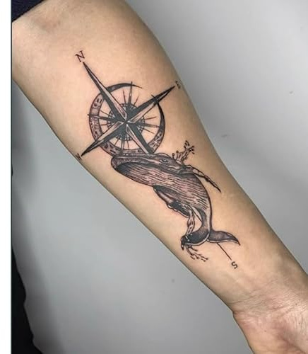 2Pcs Herbal Temporary Tattoos Stickers Fake Tattoos Whale Compass Juice Female Male Semi-Permanent Non-Reflective Waterproof Lasting 2 Weeks
