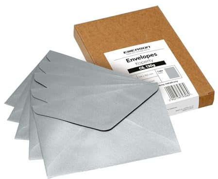 Emerson Briefumschläge bunte postkarten blanko C6 (50 Stück) Kuvert, blanko karten zum selbstgestalten, Grußkarten ohne Fenster, Grußkarten, Hochzeitseinladungskarten - 130g 114x162 mm - Silber