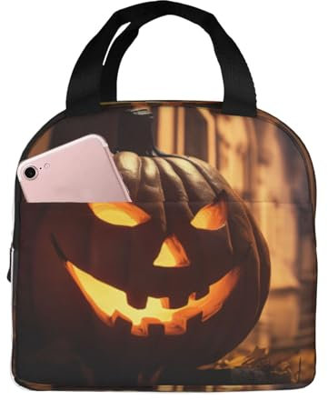 XTYGETY Lonchera reutilizable con estampado de calabazas de Halloween con estampado de calabazas, bolsa de almuerzo aislada para el trabajo y aventuras al aire libre
