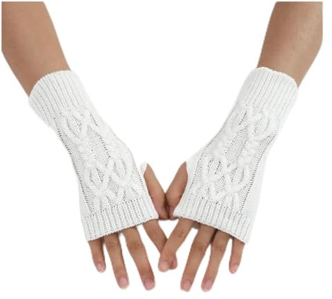 ESMENATZLS Unisex-Fingerhandschuhe für Damen, Winter, warm, weiche Wolle, Strick-Arm-Handschuhe, weich, warm, Fingerhandschuhe, Handschuhe, weiß, One size