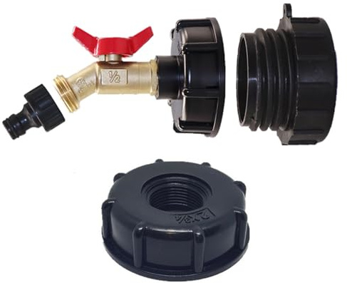 IBC Water Tank Adapter, Outlet Tap Butt 1000L 60mm Thread Gallon Tank Adapters, IBC Tap to Garden Hose Connector (Adapter+3/4 Cap)