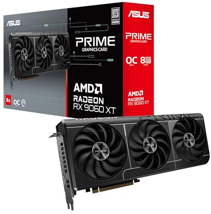 ASUS Prime Radeon RX 9060 XT 8GB GDDR6 OC Edition – Carte Graphique (PCIe 5.0, HDMI, DisplayPort 2.1, 2.5 Slot, Ventilateurs axiaux, revêtement Protecteur PCB, Dual BIOS, GPU Guard)