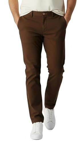 JMOJO Chinos Trousers Men – Slim Fit Wrinkle Resistant Stretch Cotton Pants – Smart Casual Wear for Office, Travel & Weekend Dark Brown