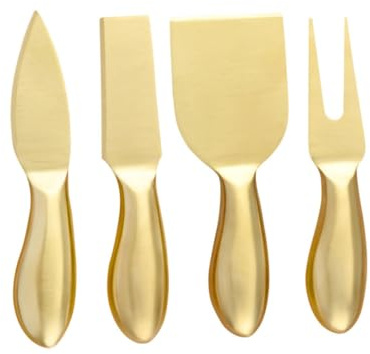 PRETYZOOM Juego Cortador De Queso Acero Inoxidable Dorado, Kit Rebanador Multifuncional Tenedor, Utensilios Cocina Para Queso Duro y Blando, Uso Doméstico, Set 4 Piezas