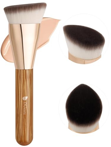 DUcare Angled Foundation Brush – Professional Liquid & Cream Makeup Brush, Dense Synthetic Bristles for Flawless Blending, Contoured Buffing Brush for Face (Brown)