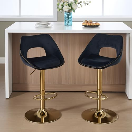 DAYALANE 360°Drehbar Barhocker 2er Set, Barstuhl Hochstuhl Samt Höhenverstellbar mit Rückenlehne, Moderner Bar Stool für Esszimmer Küche Bistro Theke, Schwarz