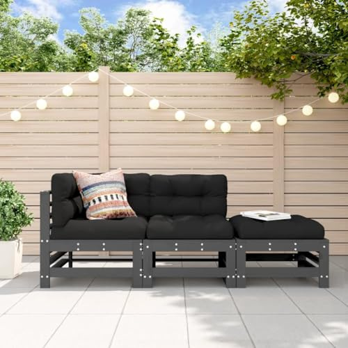 QJBSAVVA Garten Lounge Set Grau aus Massivholz Kiefer 3 teilig Eck Sofa Hocker Outdoor Balkon Möbel