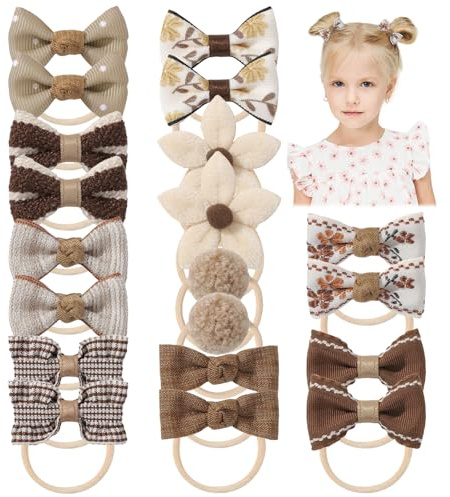 Dooboi 20 Stück Baby Mädchen Haarschleifen Haargummis Cremefarbe | Elastisches Stirnband Pferdeschwanzhalter Gummiband Haarseile Haarschmuck für Kinder Kleinkinder Kleine Mädchen