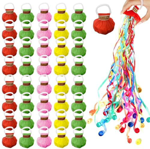 40 Pack Streamers Poppers, Hand Throw Confetti Poppers for Birthday Wedding Party Celebrations, White & Colorful Options, No Mess Paper Crackers, Party Supplies Decor
