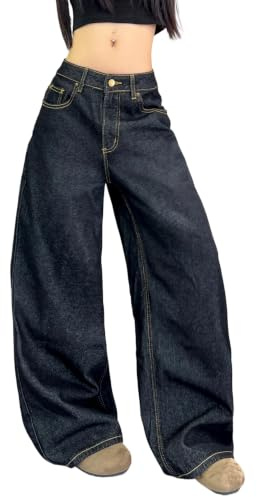 OYICAI Jean Femme Large Baggy Denim Tendance 2026 Pantalon Vintage Hip Hop Loose Fit Streetwear Haute Taille Surdimensionné Décontracté Y2K Années 2000 Skateboard Extrême,D21 Noir,L