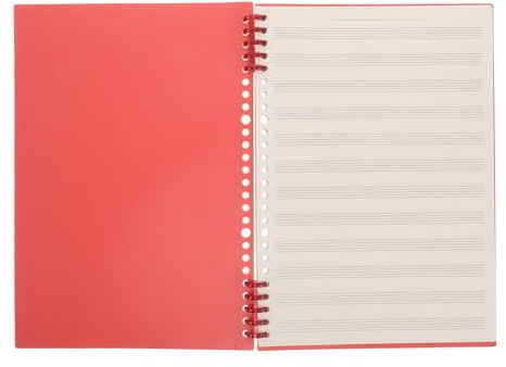 B5 Notenheft mit Abnehmbaren Blättern und Schmalem Notensystem | Kinder, Rot in Vintage Optik, Kunststoff und Papierausführung, Musikunterricht und Musikschule