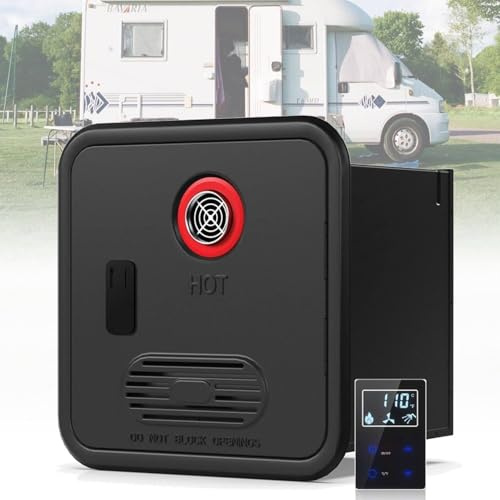Scaldabagno Senza Serbatoio A Propano Per Camper, 55,000 BTU, Sis-tema Acqua Calda Istantanea 12V CC, Con Porta 15x15 Pollici, Telecomando, Prestazioni Alta Quota Per Motorhome(Black)