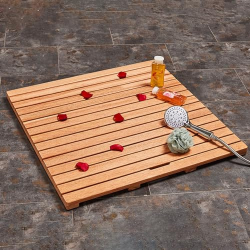 Generico Tappetino da Bagno in Legno Antiscivolo e Impermeabile - Tappetino da Doccia 70 cm x 90 cm per Bagno, Esterno, Campeggio, Giardino, Piante in Vaso - Resistente, Ecologico, ad Asciugatura Rap