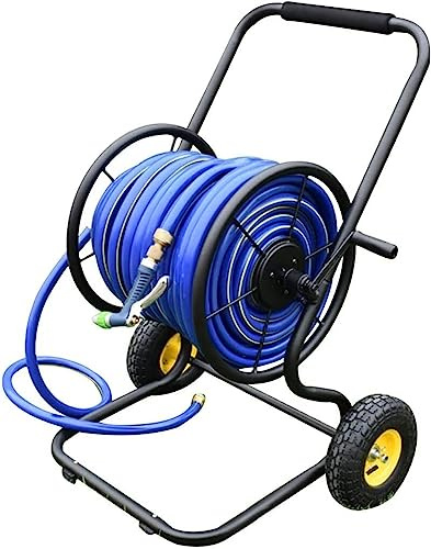 MKAK Carrello Avvolgitubo Tubo Dell'acqua, Giardino Con Rulli Supporto Stoccaggio Tubo Spinta Manuale Prato Ruote Flessibile Esterni Impieghi Gravosi(Black-dn20,Hose Cart+70m Pipe)