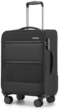British Traveller Handgepäck Koffer Stoffkoffer mit Laptop Fach TSA Schloss | 41L leichter Weichgepäckkoffer mit 15,6'' Laptopfach, leisen 360° Rollen und Schutzleisten, ideal für Businessreisen, Schwarz