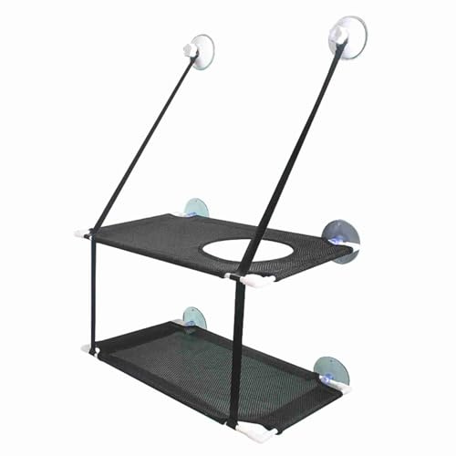 OEBUAFI Hamaca de Ventana para Gatos de Doble Capa, Percha Resistente para Gatos con 6 Ventosas para Grandes, Cama de Malla de Nailon para Tomar el Sol, Soporta hasta 10 Kg (Black)