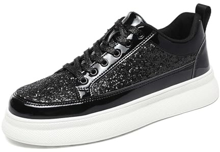 Sneakers Uomo Estive Leggere in Pelle - Scarpe Sportive Basse Stringate Sneakers con Paillette Estive Sportschuhe Sandali Sportivi per Camminata Urban Passeggio 37 Nero