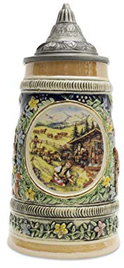 0.55 L | OktoberfestHaus Frühling (Spring) In Germany Beer Stein With Lid (#1 In Collection of Four Steins) Beer Steins, Ceramic Steins, Beer Lover Gifts, German Beer Mug