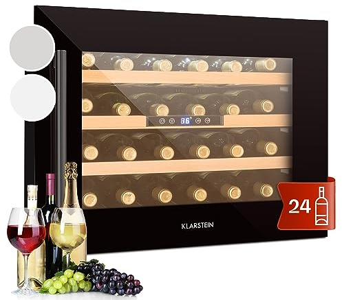 Klarstein Cave a Vin Encastrable, Caves à Vin de 57L avec une Porte en Verre, Cave a Vins à Zone Unique, Bar Intérieur/Extérieur, Frigo a de Vieillissement, à 24 Bouteilles
