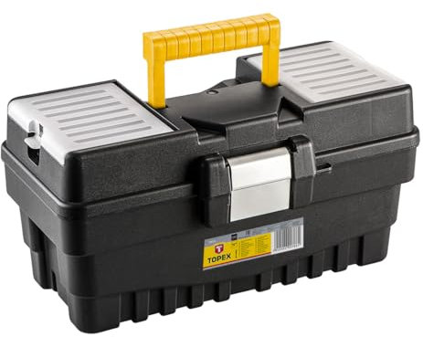 TOPEX Profi Werkzeugkasten 15 (37,4 x 18,9 x 19,8 cm) Organizer, Verschließbare Fächer, Alu-Klammern, Kunststoffgriff, Buckle, Lightweight Kunststoff Werkzeugbox mit Abnehmbarem Tablett