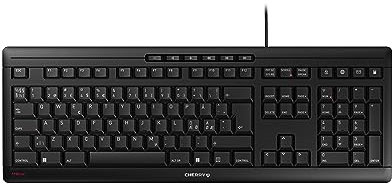 CHERRY STREAM KEYBOARD, Trådbundet Tangentbord, Pan-Nordisk Layout (QWERTY), Tyst Tangenttryckning, Unik Skrivkänsla, Platt Design, GS-Certifikat, Svart