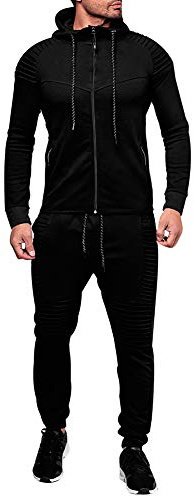 amropi Tute da Ginnastica Uomo Maniche Lunghe Felpa con Cappuccio e Jogging Pantaloni Sportiva Set Nero,L