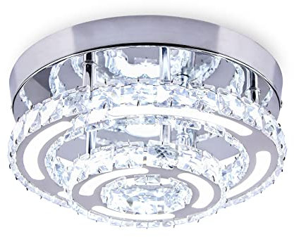 CXGLEAMING 10 LED Modern Crystal Chandelier Ceiling Lights Living Room Light Fittings Ceilings Lights for Bedroom Chandelier 2-Tiers Round Kitchen Hallway Light Ceiling,Cool White