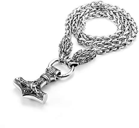 YADOCA Thors Hammer Halskette Wikinger Armbänder Set für Herren Männer Mjolnir Edelstahl Halskette Metall Wolfskopf Kettenschnur Nordische Mythologie Herren Pagan Schmuck