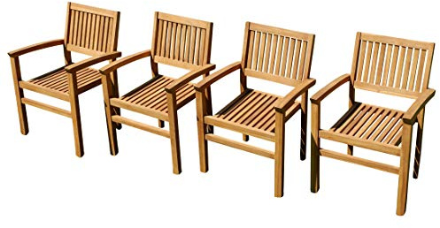 ASS 4Stk ECHT Teak Design Gartensessel Miami Gartenstuhl Sessel Holzsessel Gartenmöbel Stapelstuhl Stapelsessel Teakholz sehr robust stapelbar