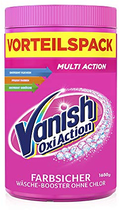 Vanish Oxi Action Pulver Pink – Fleckenentferner Pulver ohne Chlor – Entfernt Flecken, pflegt Farben & entfernt Gerüche – Für bunte Wäsche – 1 x 1650 g