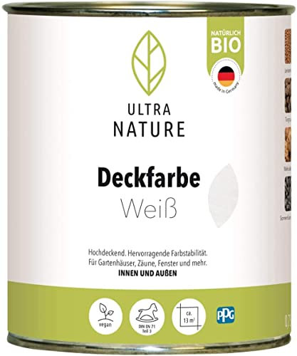 ULTRA NATURE Peinture couvrante pour l'intérieur et l'extérieur 0,75 l, blanc, végétalien, bio, sans solvant, protection UV, protection contre les intempéries