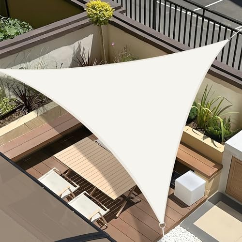 UMI Vela Ombreggiante Impermeabile 5x5x5m Triangolare Tenda a Vela Protezione Raggi UV 98% Tenda Parasole per Esterno Giardino Terrazzo - Crema