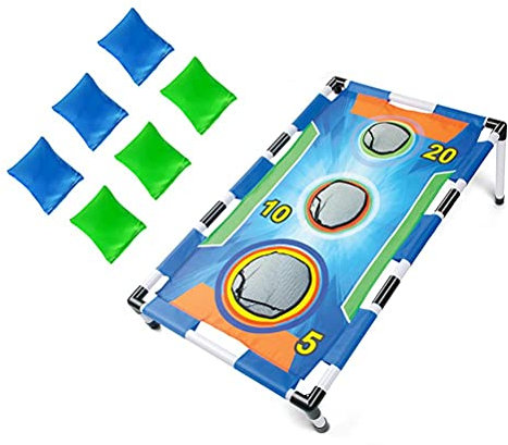 WINBST Cornhole Spiel Wurfspiel Set,Faltbare Bean Bag Toss Game,Sitzsackwurf für Draußen Garten Spielzeug mit 6 Sitzsäcke 3 Loch-Cornhole-Spielset für Kinder