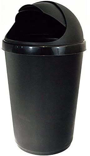 Easy Shopping® Plastic Bullet Bins Wastepaper Recycle Dustbin Flap Lid Kitchen, Home Office Rubbish Trash Basket Bin (Black, 25 Liter)