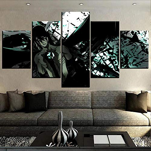 MPPSU Anime-Bleach-Charaktere Wanddekoration Wohnzimmer Leinwandbild Jugendzimmer Poster Set Modern 5 Teiliges Wandbild Bedroom Decor XXL Bilder Mit Rahmen 150 * 80cm