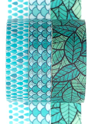 YUBX 3 Rollos Washi Tape Set Cinta Adhesiva Decorativa Masking Tape Constelación para Bullet Journal, Diy Crafts Scrapbooking, Manualidades, Regalos Envoltura (jardín esmeraldo)