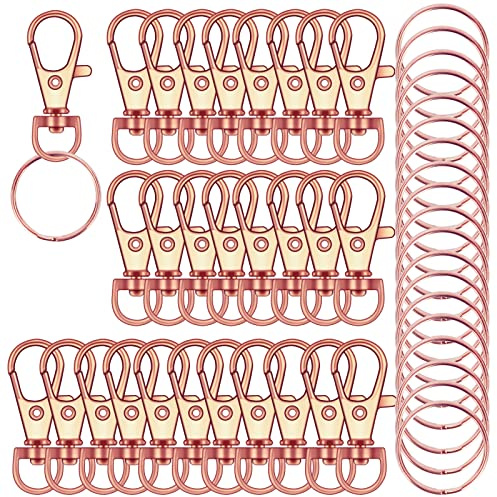 120 x hochwertige Karabinerhaken mit Drehgelenk, Schlüsselringen, Metall-Schlüsselanhänger-Haken für Schmuckherstellung, Handwerk (Roségold)