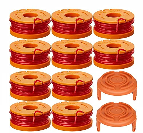 12 Päckchen Ersatz Rasentrimmer Spule Funktioniert Mit Worx Alle Rasentrimmer Mit 20V,1.65mm Durchmesser und 3m LäNge Fadenspule,EnthäLt 10 PäCkchen Rasentrimmer Faden und 2 PäCkchen Kappendeckel
