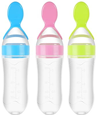 3 Pack Baby Food Feeder, 3 Oz Silicone Baby Feeder, 3 Colors Food Dispensing Spoon, Squeeze Spoon for Boys Girl Kids Toddlers